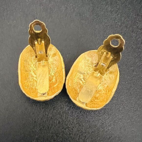 Vintage Large Brutalist Modernist Micro Thorns Earrings Clip On Gold Spiky 1115 - Picture 7 of 9